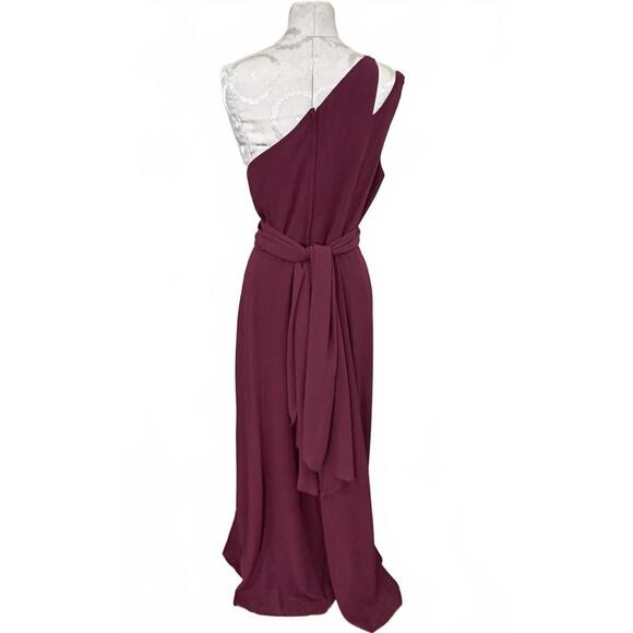 DB Studio Burgundy One-Shoulder Bridesmaid Dress & Free Sash - Size 16 - Picture 4 of 12